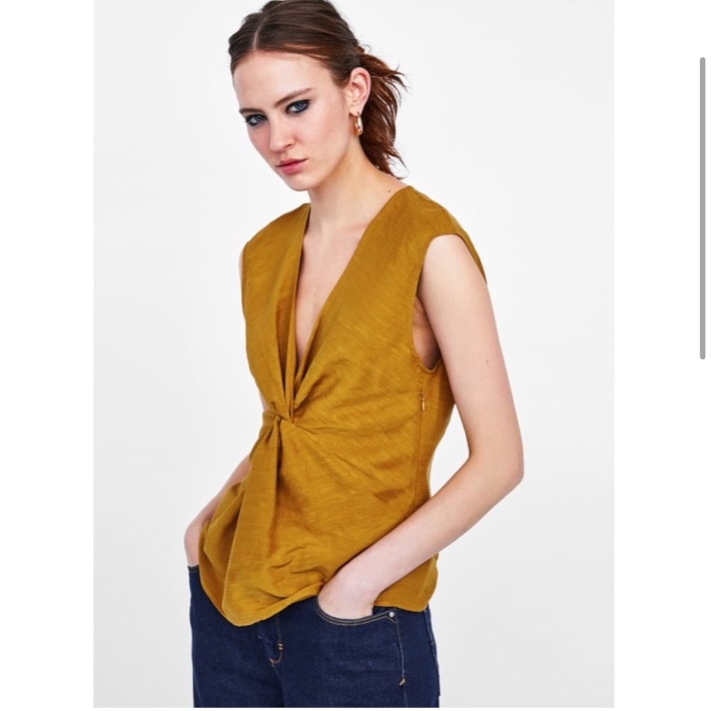 Zara Linen Blend Twisted Knot Top- Size S